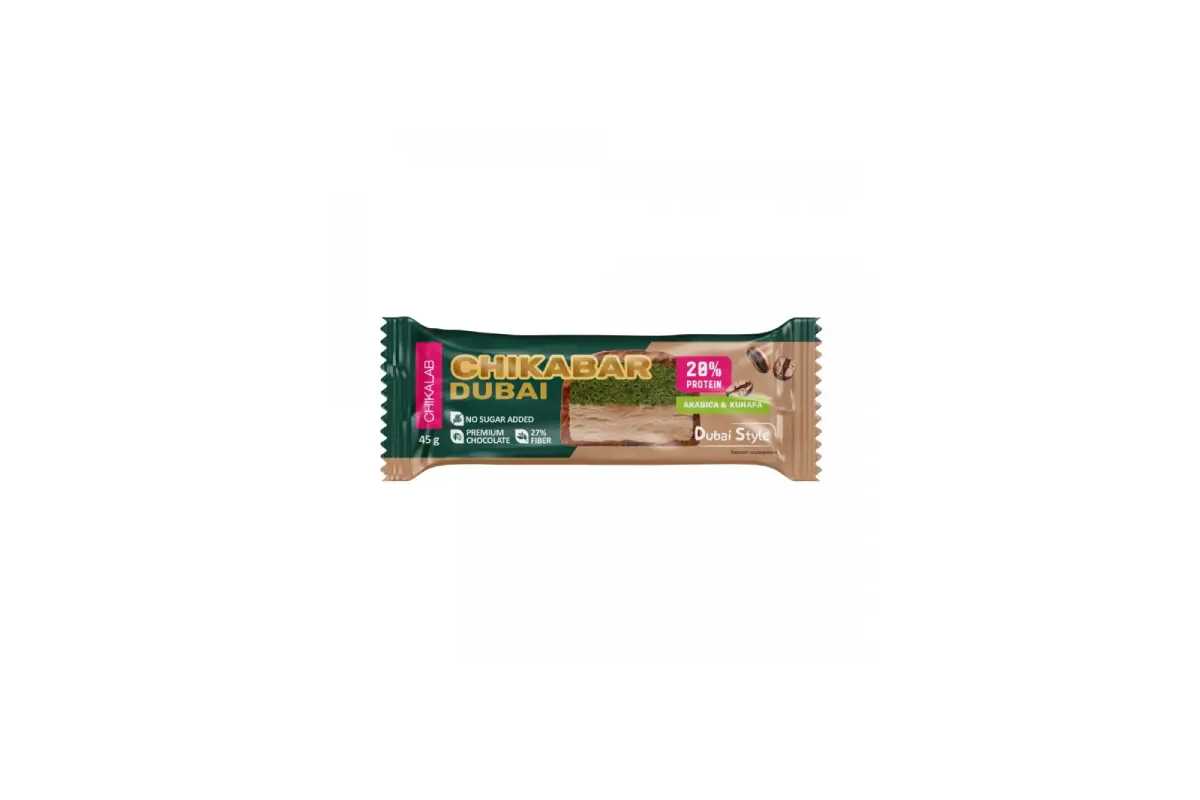 CHIKALAB DUBAI CHOCO PROTEIN BAR 45GM CHIKABAR DUBAI ARABICA & KUNAFA